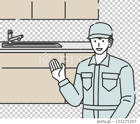 水道設備を説明する作業員のイラスト 133275207
