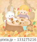 秋の森_どんぐり と動物と女の子 133275216