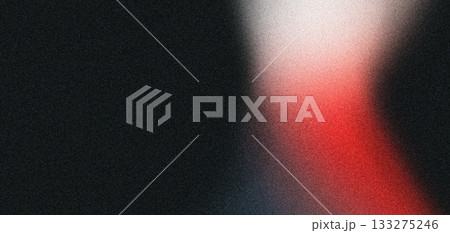 Red white abstract blurred gradient shape black grainy background, noise texture banner backdrop design, copy space 133275246