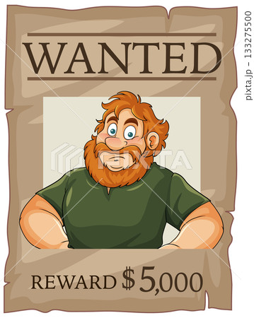 Cartoon Wanted Poster With Bearded Man and Reward Cartoon Wanted Poster With Bearded Man and Reward 133275500