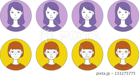 女性の表情イラストアイコンセット 女性の表情イラストアイコンセット 133275775