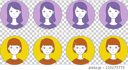Women's facial expression illustration icon set 133275775