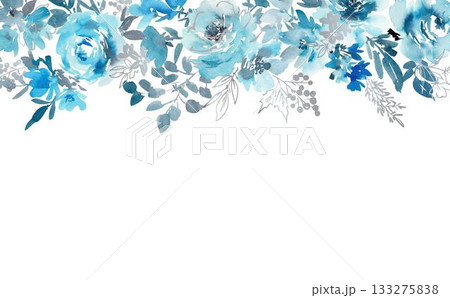 水彩で描いた抽象的な青い薔薇と線画、草花のベクター背景イラスト 水彩で描いた抽象的な青い薔薇と線画、草花のベクター背景イラスト 133275838
