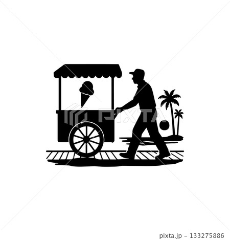 ice cream vendor silhouette icon man pushing cart street food illustration ice cream vendor silhouette icon man pushing cart street food illustration 133275886