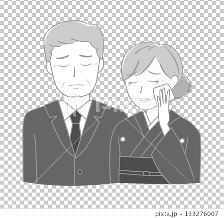 A sad senior couple in mourning clothes 133276007