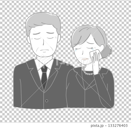 一對身著喪服、神情悲傷的老夫婦 133276403