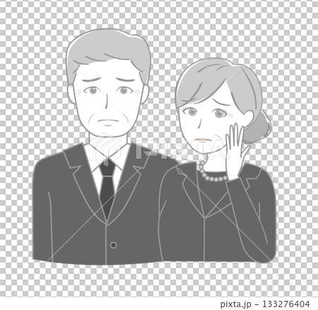 身著喪服，神情焦慮的老夫婦 133276404