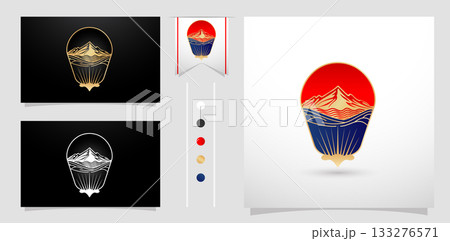 Elegant Mountain and Water Emblem Logo Concept with Golden Accents Air balloon icon set for Air transport symbol, Branding and identity design, corporate mark logotype, Conceptual identity designs  133276571