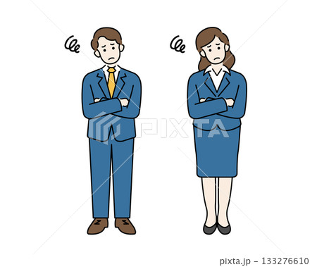 悩むスーツ姿の男女 腕を組む会社員の全身イラスト素材 悩むスーツ姿の男女 腕を組む会社員の全身イラスト素材 133276610