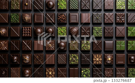 《AI画像》綺麗に並んだ高級チョコレート 133276687