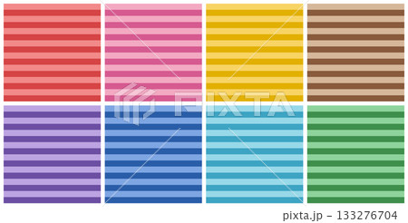 8色のカラフルな水平のストライプのシームレスパターンセット 横縞 ボーダー ベクターイラスト 8色のカラフルな水平のストライプのシームレスパターンセット 横縞 ボーダー ベクターイラスト 133276704