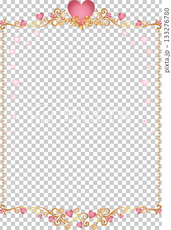 ビンテージカリグラフィ風フレーム素材181＜薔薇とハート＞ 133276780