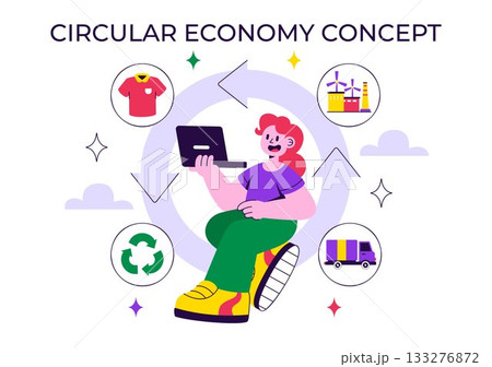 Circular Economy Vector Illustration to Maintain the Value of Products, Raw Materials and Resources by Eliminating Waste and Pollution in a Background 133276872