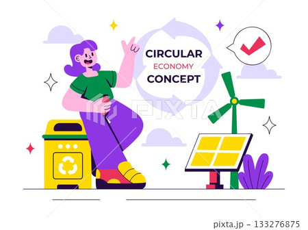 Circular Economy Vector Illustration to Maintain the Value of Products, Raw Materials and Resources by Eliminating Waste and Pollution in a Background 133276875