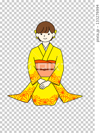 振袖　黄色　正座 133276994