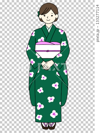 Green furisode (long-sleeved kimono) - front Green furisode (long-sleeved kimono) - front 133277114