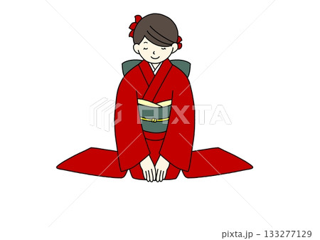 振袖　赤　正座　お辞儀 133277129