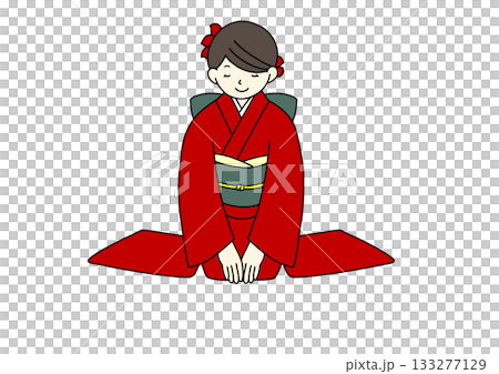 振袖　赤　正座　お辞儀 133277129