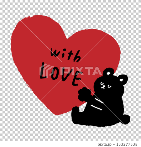 A love message illustration featuring a red heart and the handwritten letters "with LOVE," and two sitting black bears embracing each other. A love message illustration featuring a red heart and the handwritten letters "with LOVE," and two sitting black bears embracing each other. 133277338