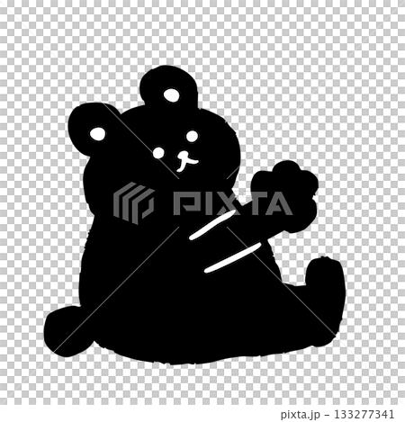 一幅可愛的手繪小熊剪影插圖，小熊坐著，伸展雙臂，舉起什麼東西。 133277341