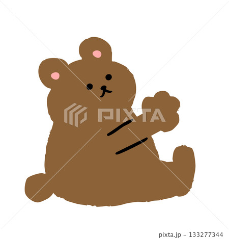 座って両腕を伸ばし、何かを持ち上げるポーズをしたかわいい手描き風のくまシルエットイラスト。ミニマルな 133277344