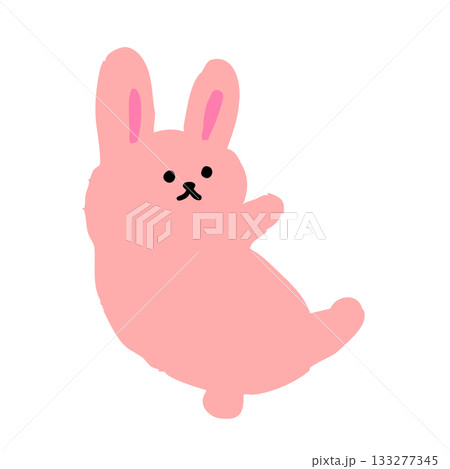 何かに寄り添うように体を傾けた、かわいい手描き風のうさぎシルエットイラスト。ミニマルに仕上げた動物キ 133277345