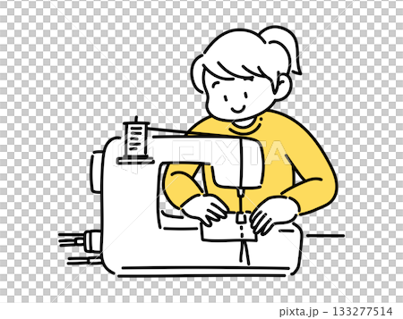 A woman sewing a sewing machine A woman sewing a sewing machine 133277514