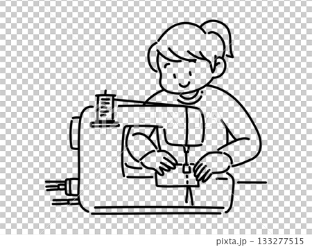 ミシンがけをする女性 線画 ミシンがけをする女性 線画 133277515