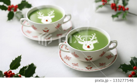 クリスマス　トナカイの飾りのブロッコリーのポタージュ 133277546