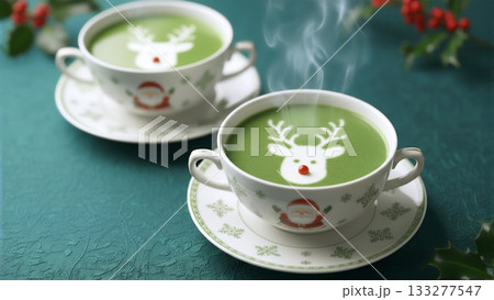 クリスマス　トナカイの飾りのブロッコリーのポタージュ 133277547