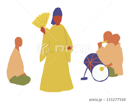 伝統的なお囃子パフォーマンスのシルエット 133277588