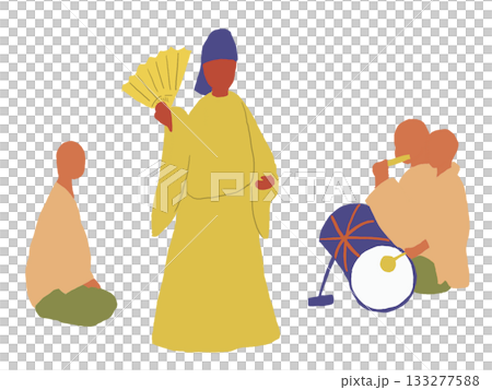 伝統的なお囃子パフォーマンスのシルエット 133277588