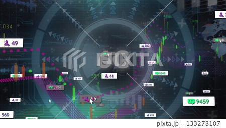 Displaying 6G network label pulsing at digital interface, with candlestick charts and user icons Displaying 6G network label pulsing at digital interface, with candlestick charts and user icons 133278107