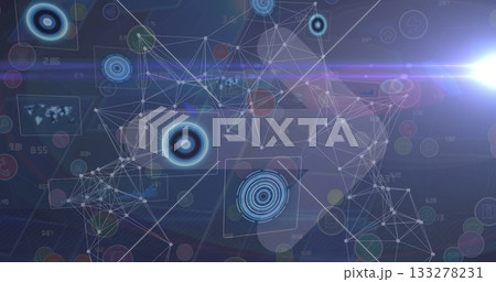 Pulsing translucent head silhouette hovering over digital grid, with nodes and radar interface 133278231