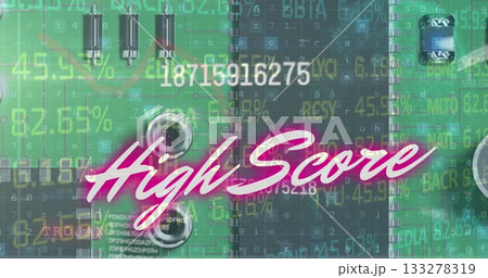 Combining pink neon High Score overlaying green...のイラスト素材 [133278319 ...