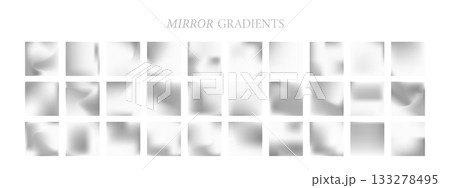 Silver mirror gradient. Set of vector square swatches. Abstract metal surface and shiny foil texture for smooth steel design 133278495