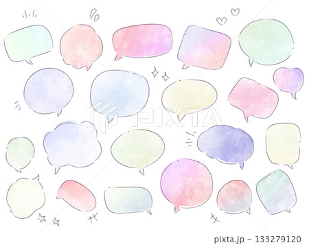 水彩のかわいいフキダシ　手描き 133279120