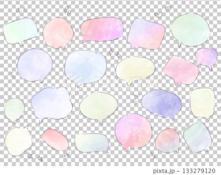 水彩のかわいいフキダシ　手描き 133279120