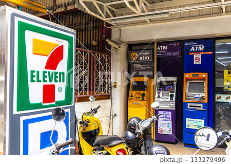 7 Eleven store shop entrance welcome logo in Patong Thailand. 7 Eleven store shop entrance welcome logo in Patong Thailand. 133279496