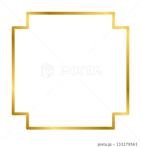 Gold shiny glowing vintage square frame with shadows isolated on white background. Gold realistic square border. Vector illustration 133279561