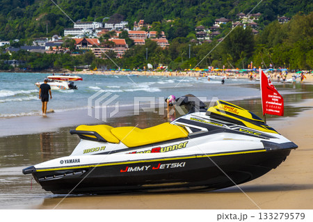 Jet ski jetski in turquoise blue water Patong Beach Thailand. 133279579