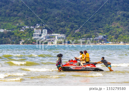 Jet ski jetski in turquoise blue water Patong Beach Thailand. 133279580