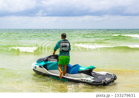 Jet ski jetski in turquoise blue water Patong Beach Thailand. 133279631