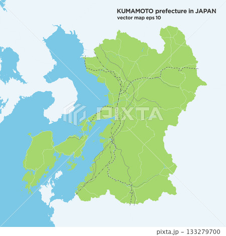 日本の熊本県の緑色のシンプルなロードマップ 133279700