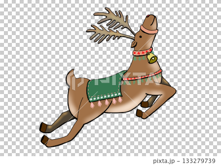 馴鹿在天空中飛翔的彩色插圖 133279739