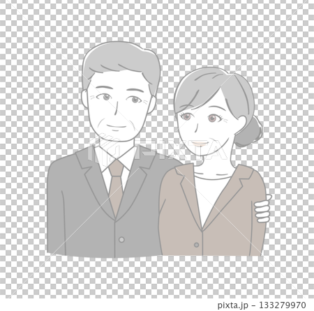 Senior men and women in suits leaning against each other Senior men and women in suits leaning against each other 133279970