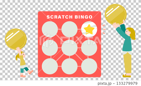 スクラッチビンゴを楽しむ親子のイラスト 133279979