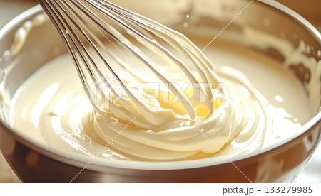 《AI画像》ボウルに入れたクリームを混ぜるイメージ 133279985