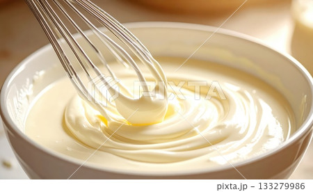 《AI画像》ボウルに入れたクリームを混ぜるイメージ 133279986