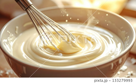 《AI画像》ボウルに入れたクリームを混ぜるイメージ 133279993